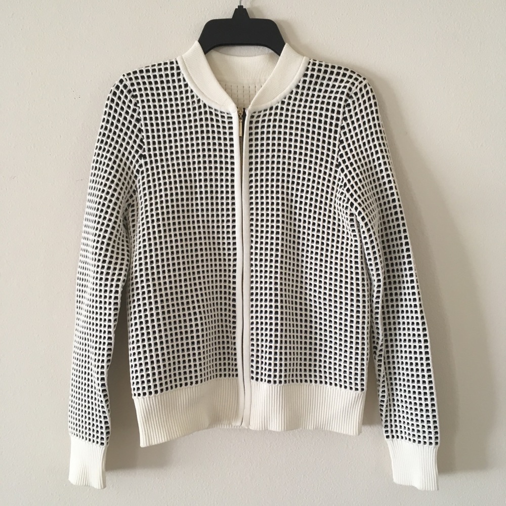 Women’s Black and white squares zip-up jacket - Picture 1 of 5